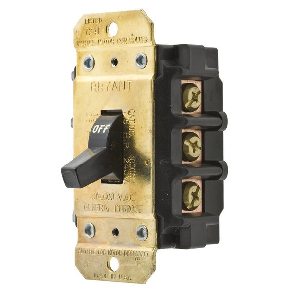 Bryant Toggle Switch, Motor Disconnects, Three Pole, 40A, 600V AC, Side Wired Only, Black 40003D